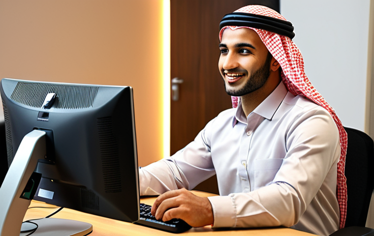 **

Prompt: *Friendly Arab customer service representative attentively listening to a customer on the phone in a modern office setting. Focus on empathy and active listening. Warm lighting, diverse team in the background. CRM dashboard subtly visible. Authentic Arabic clothing and accessories.*

**