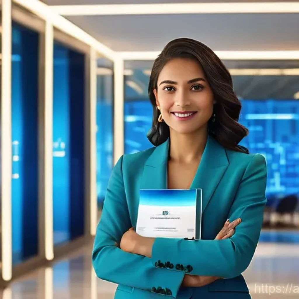 서비스관리사와 자격증 기출문제 분석 - **Prompt:** A confident, determined young professional woman, elegantly dressed in a modern business...