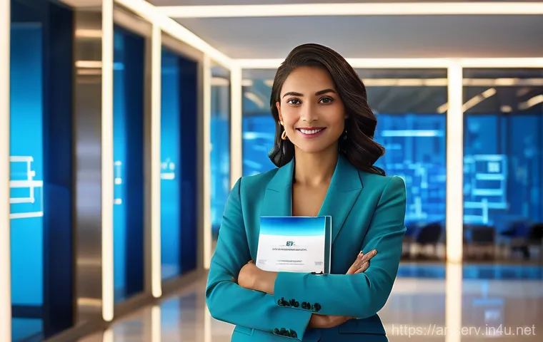 서비스관리사와 자격증 기출문제 분석 - **Prompt:** A confident, determined young professional woman, elegantly dressed in a modern business...