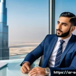 서비스관리사 해외 취업 가능성 - A professional Middle Eastern man in business attire working in a modern international office enviro...