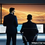 서비스관리사와 고객 데이터 기반 서비스 - A modern Arabic customer service center scene featuring diverse Middle Eastern professionals in busi...