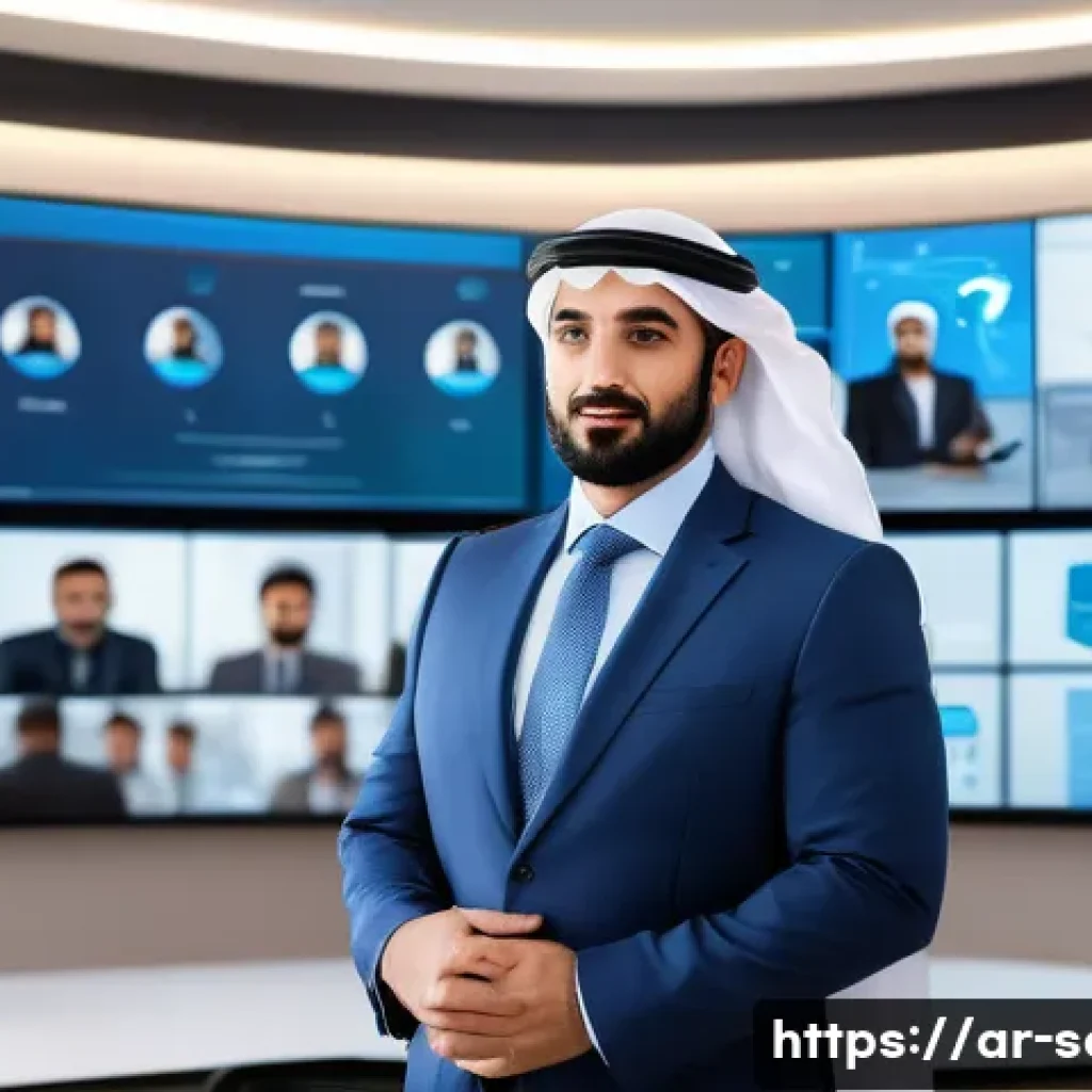 서비스관리사와 최신 기술 활용 트렌드 - A professional Middle Eastern business leader in a modern digital office environment, wearing formal...