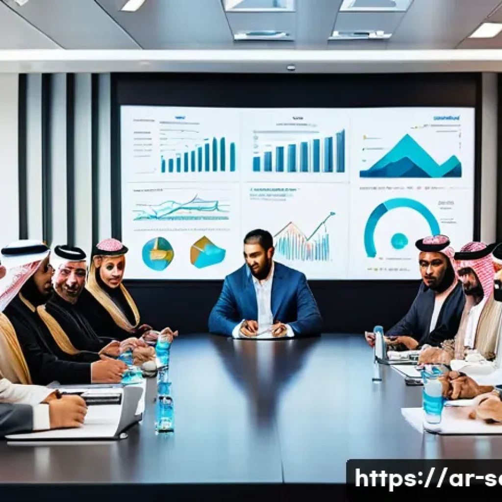 서비스관리사 경력 개발 로드맵 - A professional Middle Eastern office environment featuring a diverse group of Arab business people e...