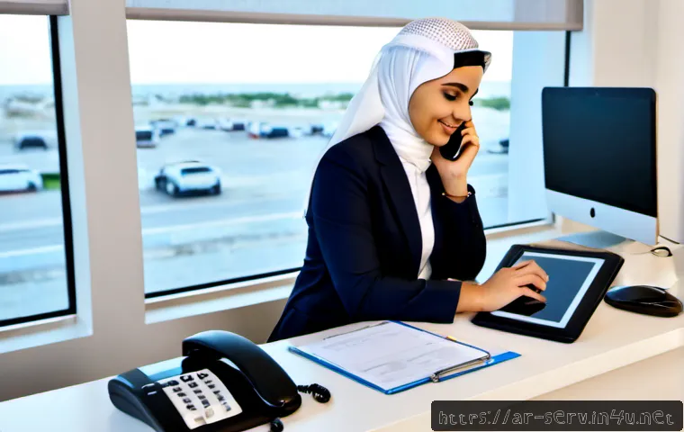 서비스관리사와 멀티태스킹 관리법 - Photorealistic Arab service manager in a modern Gulf-region customer service office, professionally ...